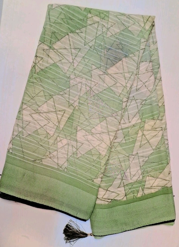 CRETA Light Green Saree With Zari Work With Piping Lace - Snowy Mint