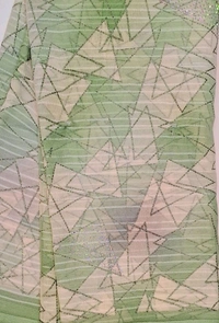 CRETA Light Green Saree With Zari Work With Piping Lace - Snowy Mint