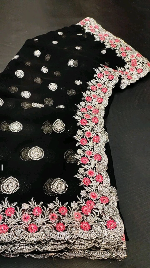 MOHINI Black Heavy Work Bridal Saree - Black