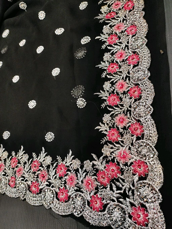 MOHINI Black Heavy Work Bridal Saree - Black