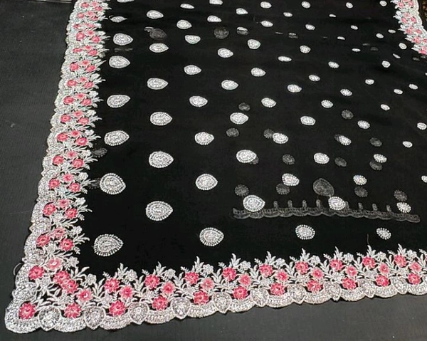 MOHINI Black Heavy Work Bridal Saree - Black
