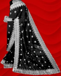 MOHINI Black Heavy Work Bridal Saree - Black
