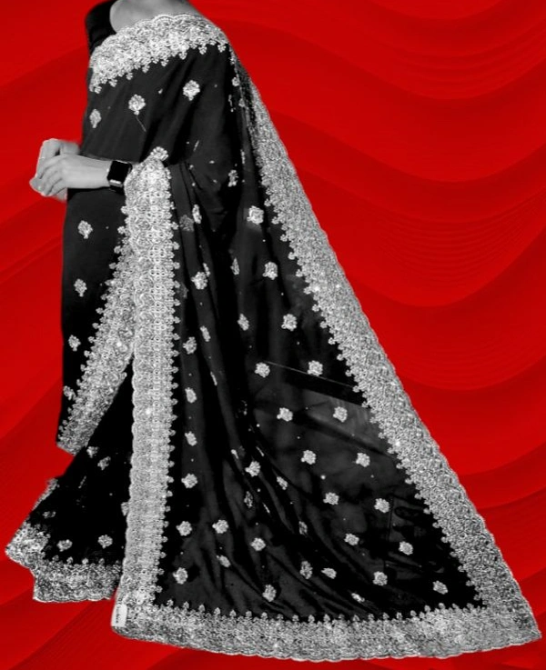 MOHINI Black Heavy Work Bridal Saree - Black