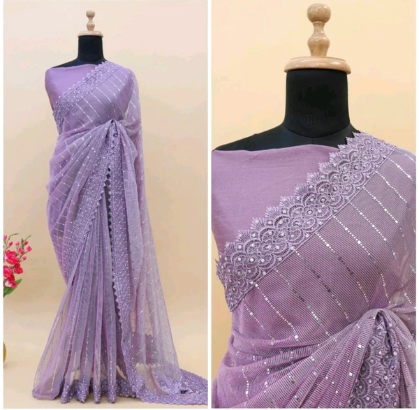 JASMIN Fancy Heavy Border Georgette Saree - Light Wisteria