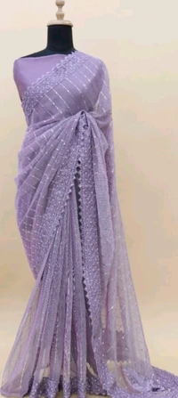 JASMIN Fancy Heavy Border Georgette Saree - Light Wisteria