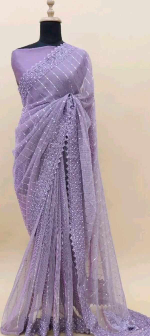 JASMIN Fancy Heavy Border Georgette Saree - Light Wisteria