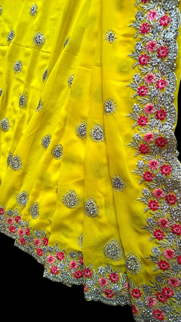MOHINI yellow Saree With Wide Fancy Border