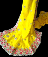 MOHINI yellow Saree With Wide Fancy Border