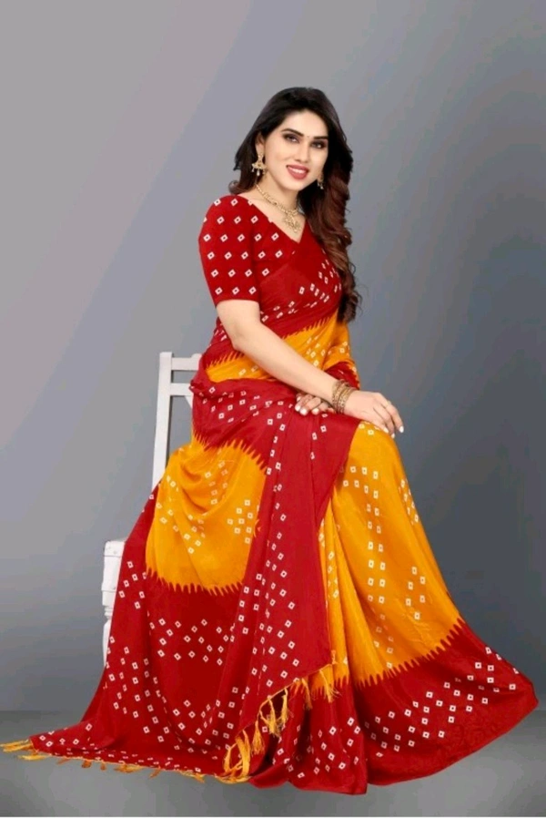 Yellow And Red Turky Silk Saree - Yellow