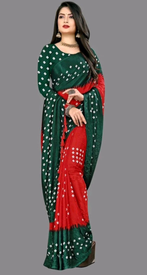 RED & GREEN Turky BANDHANI PRINT Silk Saree - Red