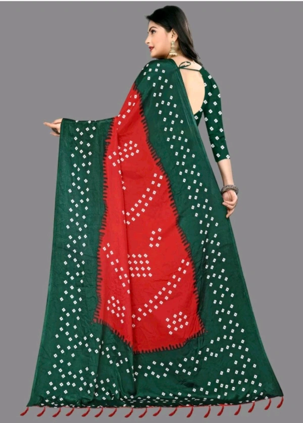 RED & GREEN Turky BANDHANI PRINT Silk Saree - Red