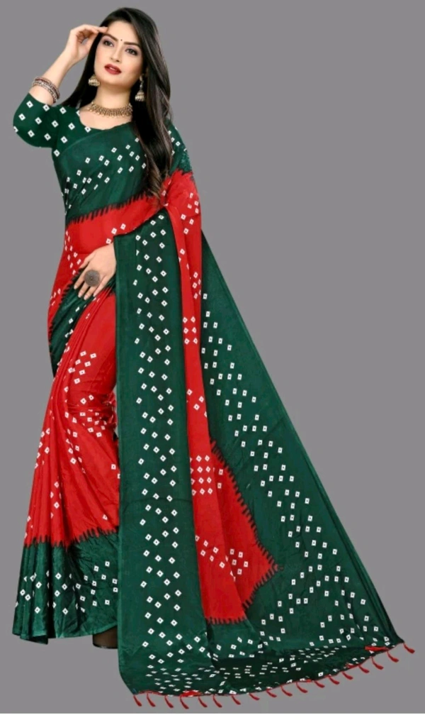 RED & GREEN Turky BANDHANI PRINT Silk Saree - Red