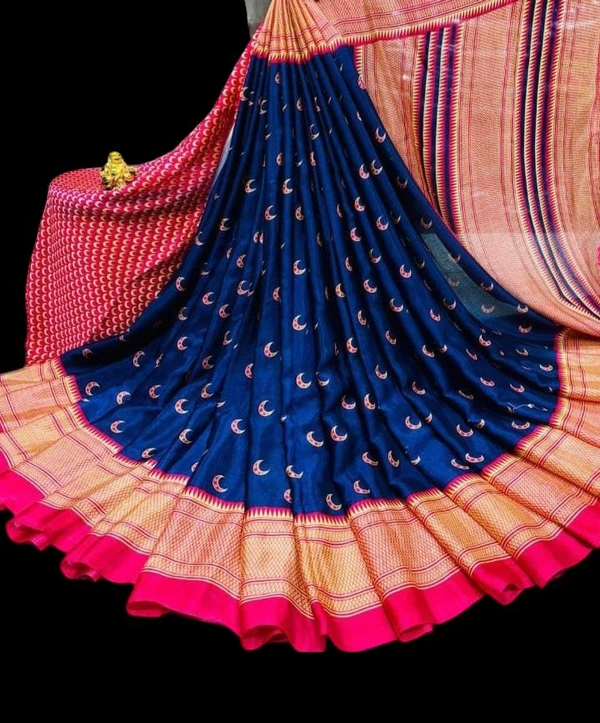 CHANDA PRINT TURKY Silk Saree - BLUE