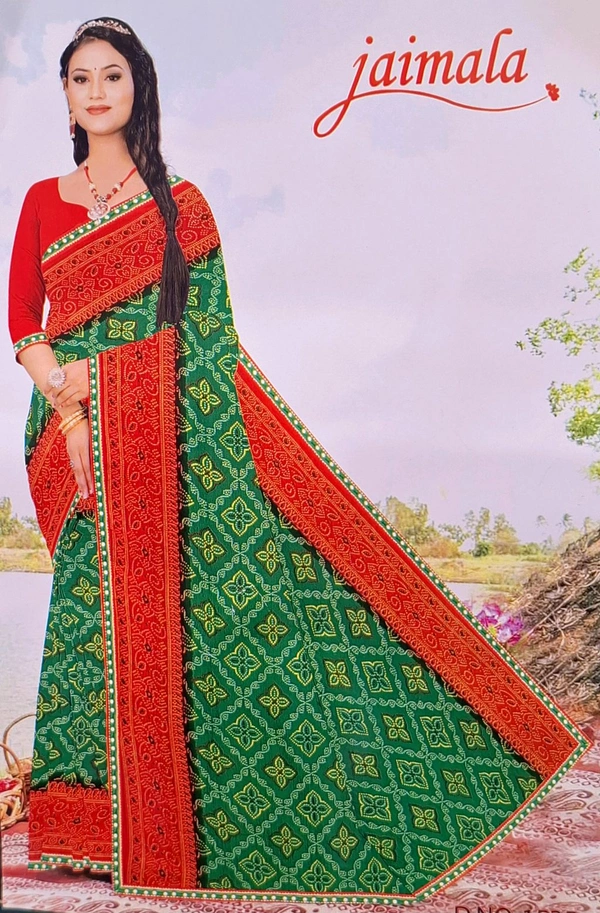 JAIMALA Green_Red With Siquence Fancy Lace
