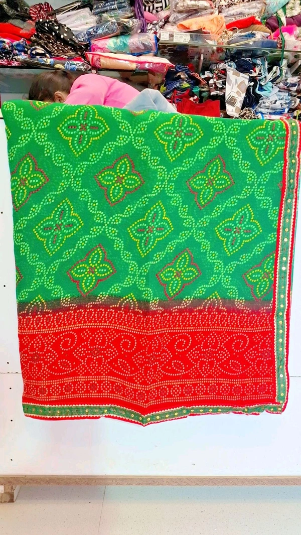 JAIMALA Green_Red With Siquence Fancy Lace
