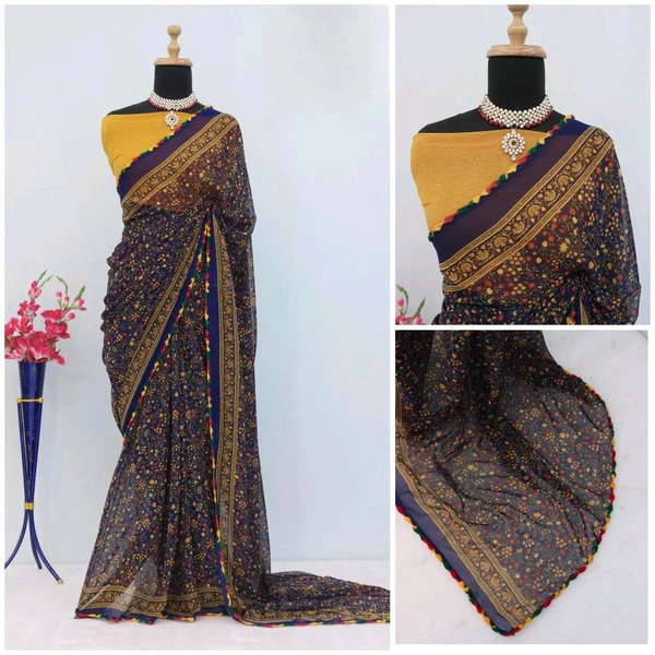 PRIYANKA Pure waitless Printed Saree With Multi Colours Lace - Wild Rice