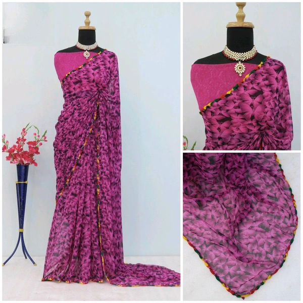 PRIYANKA Pure waitless Purple Printed Saree With Multi Colours Lace - French Lilac