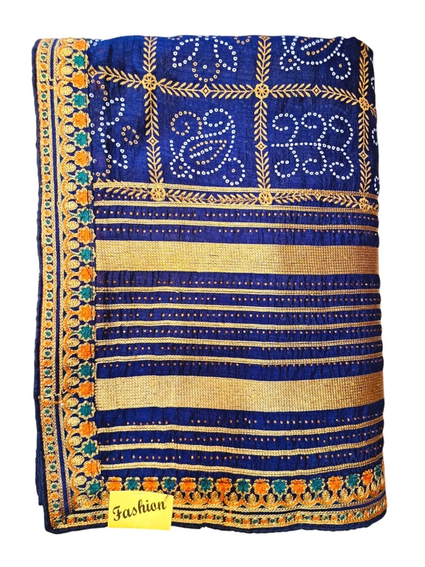 BANDHEJ BLUE Heavy Work Bridal Saree - Royal Blue