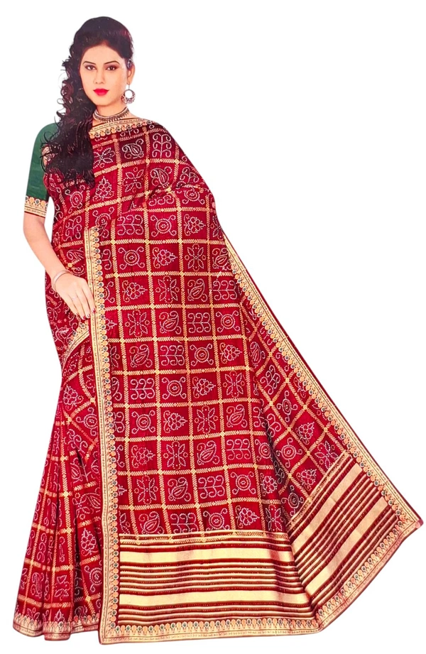 BANDHEJ Maroon Heavy Work Bridal Saree - Guardsman Red