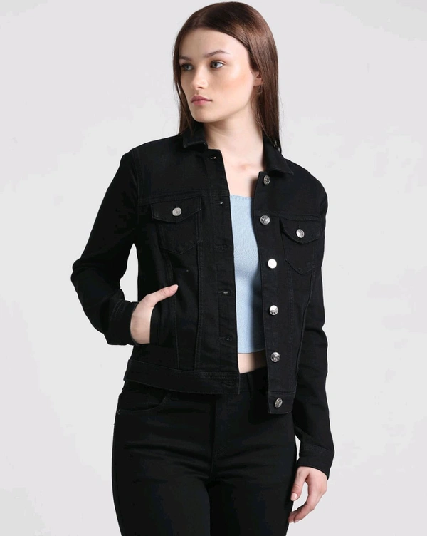 Trendy Denim Jacket For Girls - Black