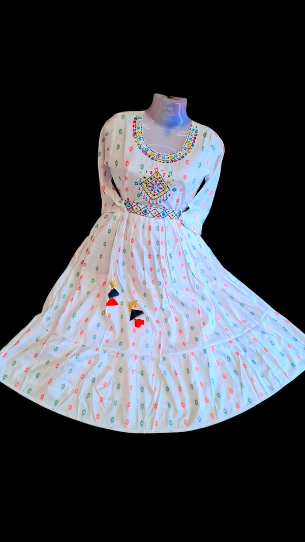 WHITE Anarkali Dress | Cotton Round Neck Dress for Women | Floral Dress | Printed Dress | Festive/Casual Dress | Dress for Women's | Straight Dress - XL