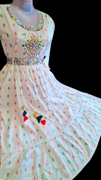 WHITE Anarkali Dress | Cotton Round Neck Dress for Women | Floral Dress | Printed Dress | Festive/Casual Dress | Dress for Women's | Straight Dress - XL