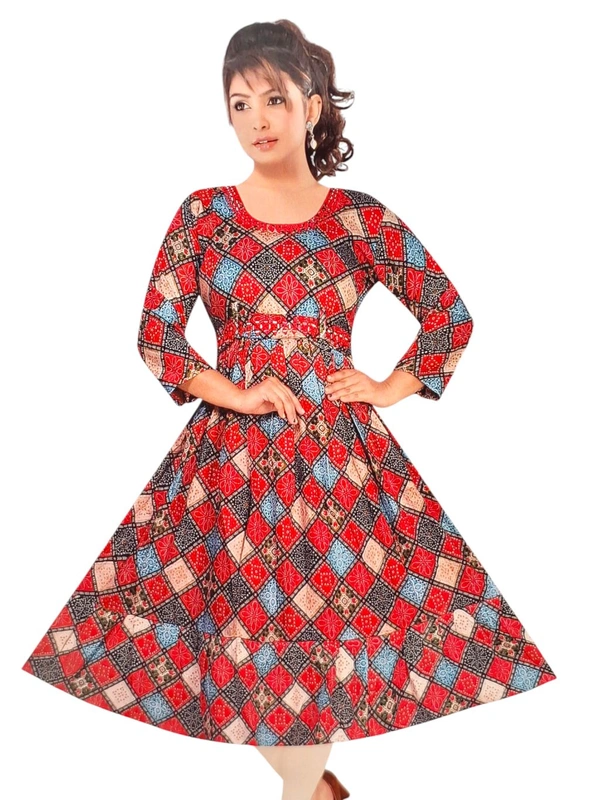 ROUND PRINTED  GHERA KURTI | Cotton Round Neck Dress for Women |  Printed Dress | Festive/Casual Dress - XL