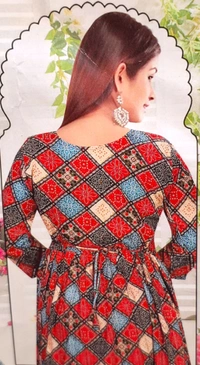 ROUND PRINTED  GHERA KURTI | Cotton Round Neck Dress for Women |  Printed Dress | Festive/Casual Dress - XL