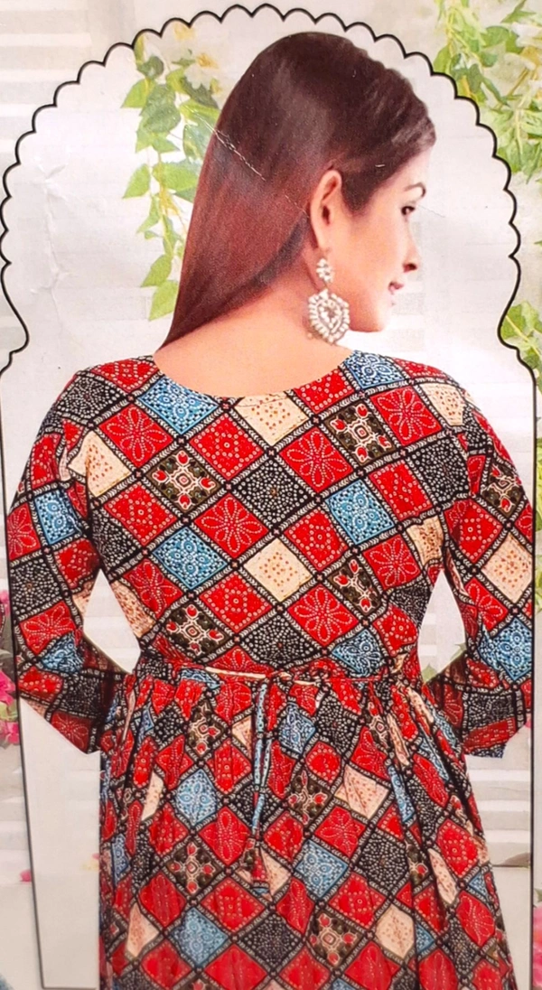ROUND PRINTED  GHERA KURTI | Cotton Round Neck Dress for Women |  Printed Dress | Festive/Casual Dress - XL
