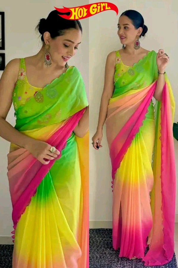 SUPRIYA Plain Saree With Multi Colour - La Palma