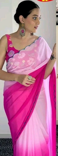 SUPRIYA Plain Saree With Multi Colour - Magenta / Fuchsia