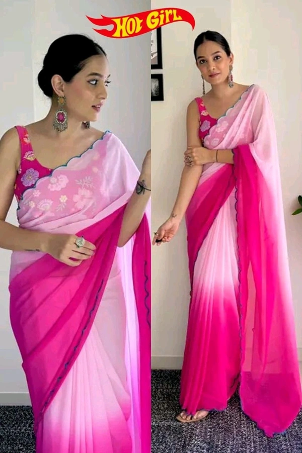 SUPRIYA Plain Saree With Multi Colour - Magenta / Fuchsia
