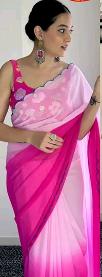 SUPRIYA Plain Saree With Multi Colours - Pink Flamingo