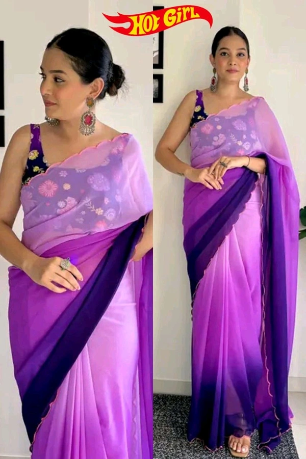SUPRIYA Plain Saree With Multi Colours - Violet Eggplant