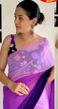 SUPRIYA Plain Saree With Multi Colours - Violet Eggplant