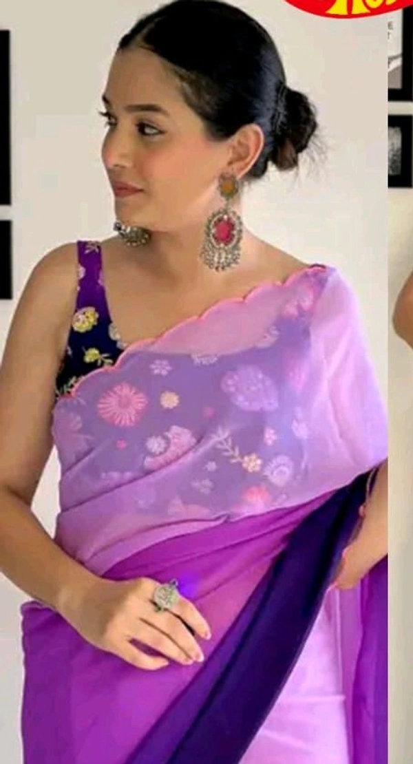 SUPRIYA Plain Saree With Multi Colours - Violet Eggplant