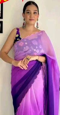 SUPRIYA Plain Saree With Multi Colours - Violet Eggplant
