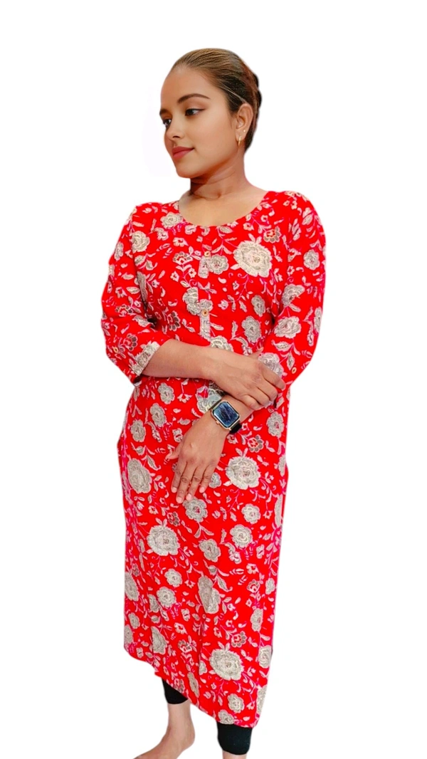 PRINTED KURTI.. Dress for Women - XL, Red Orange