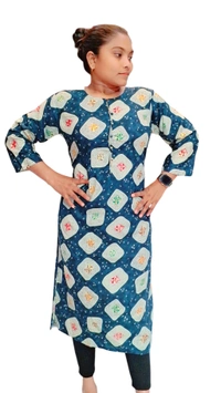 PRITED BLUE STRAIGHT KURTI  - XL, Eastern Blue