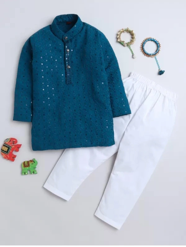 Embellished & Embroidery Kurta Pyjama Set - SIZE...4 - 5 YEAR, BLUE