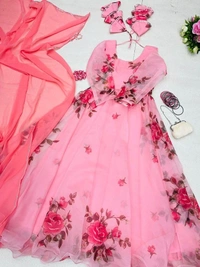 Anarkali Gown Digital Printed Organza Silk Suit