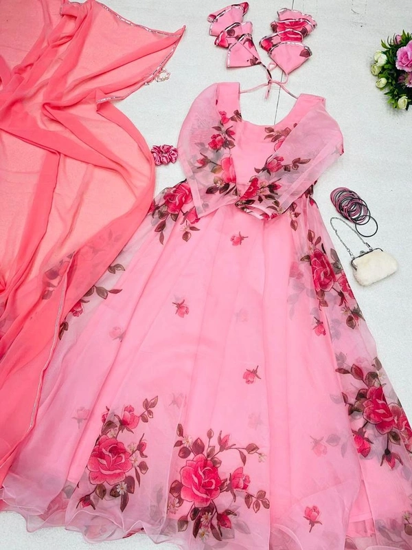 Anarkali Gown Digital Printed Organza Silk Suit