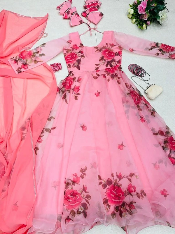 Anarkali Gown Digital Printed Organza Silk Suit