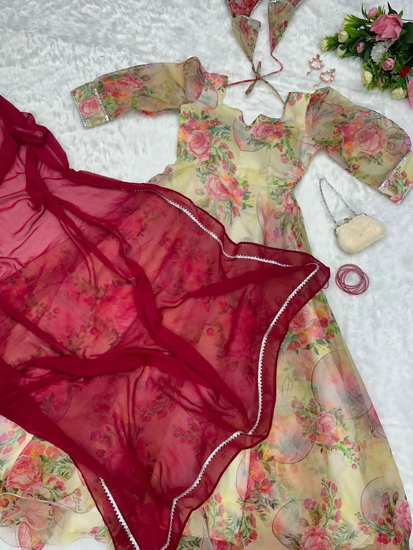 Digital Printed Organza Silk Suit With 8mtr Huge Flair