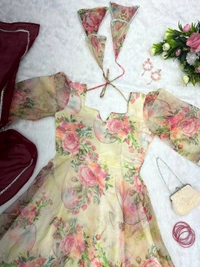 Digital Printed Organza Silk Suit With 8mtr Huge Flair
