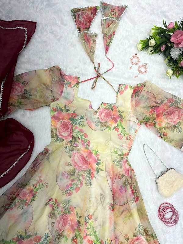 Digital Printed Organza Silk Suit With 8mtr Huge Flair