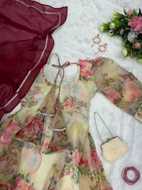 Digital Printed Organza Silk Suit With 8mtr Huge Flair