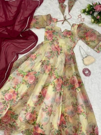 Digital Printed Organza Silk Suit With 8mtr Huge Flair
