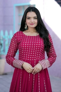 Faux Blooming gown with Sequins Multi Silver jari Embroidered Work  It looks graceful for women  it Designed to flatter all body types gowns for women combine the best parts of western and Indian wear into one stunning ensemble - wine