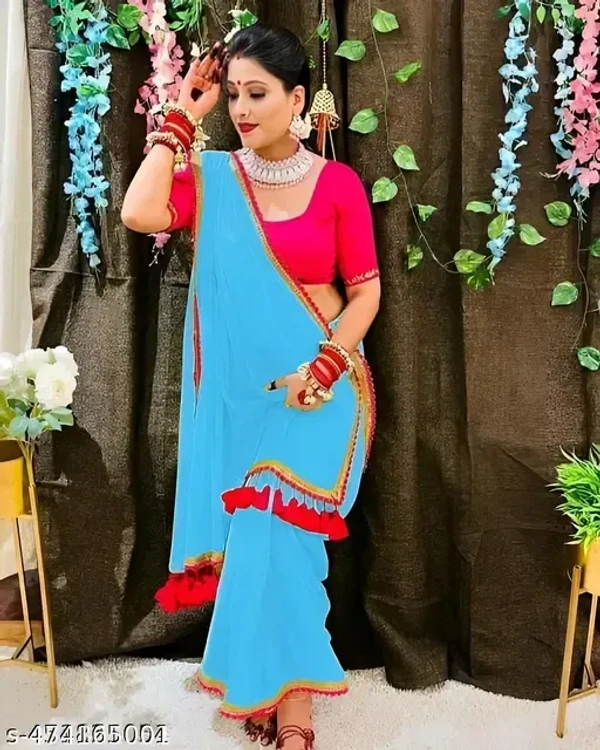 SKY BLUE - Trending Bollywood Saree With Fancy Lace - SKY BLUE
